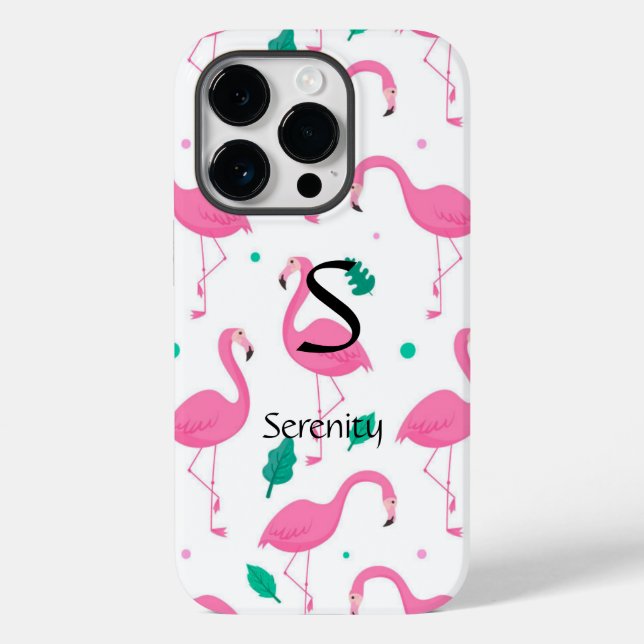 Padrão Flamingo Monograma e Nome Personalizado (Verso)