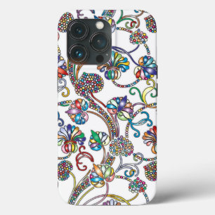 Padrão Floral Antigo Multicolorido sobre Branco