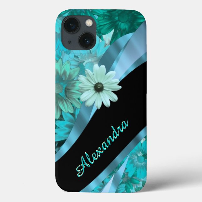 Padrão floral azul-aqua bonito personalizado (Verso)