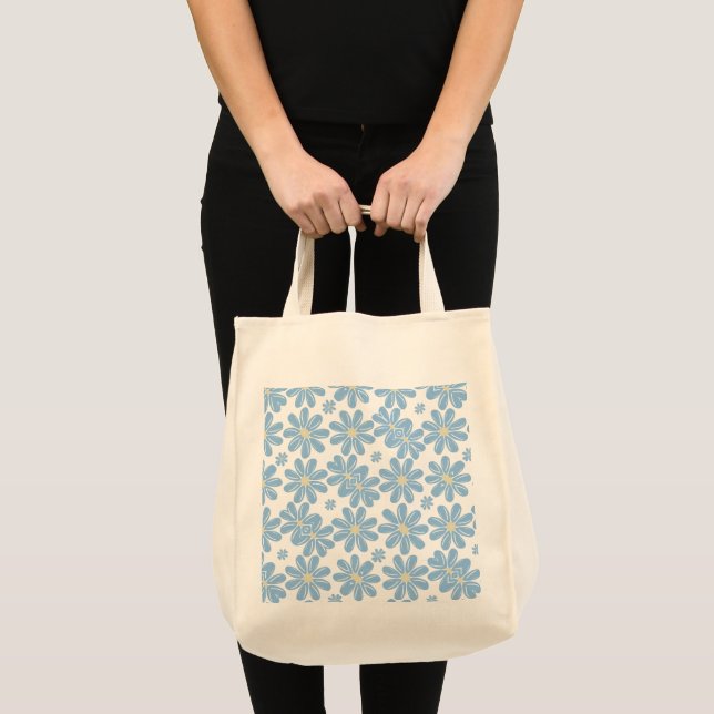 Padrão Floral Azul - Bolsa Tote (Frente (produto))