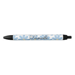 Padrão Floral Azul - Caneta Tinta Preta Personaliz
