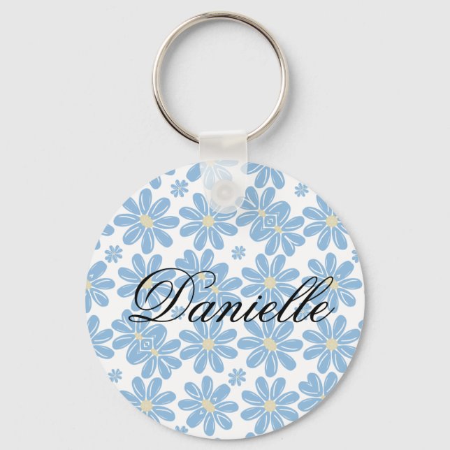Padrão Floral Azul - Chaveiro personalizado (Frente)