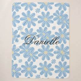 Padrão Floral Azul - Cobertor Sherpa Personalizado