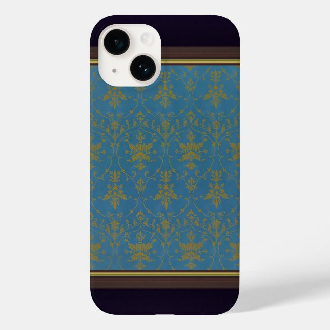 Padrão Floral Azul E Dourado (Verso)