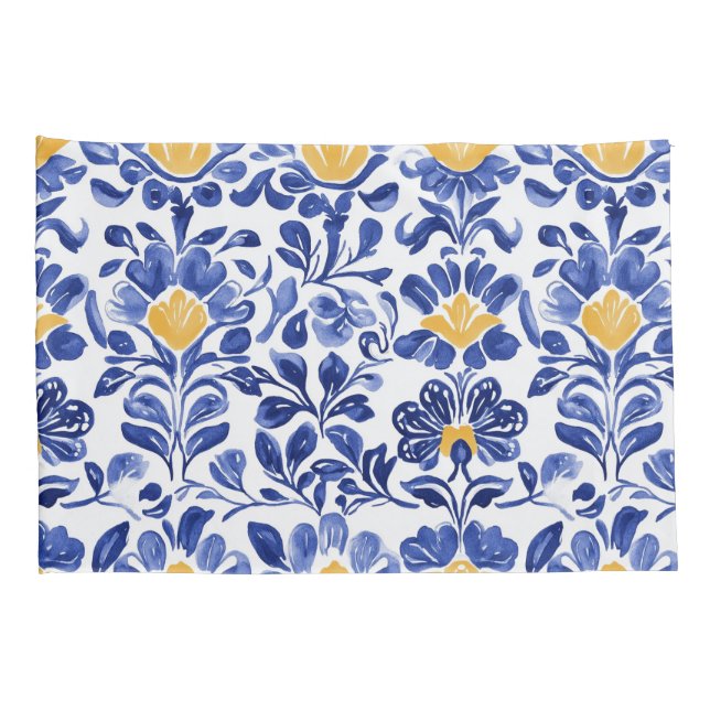 Padrão Floral Azul e Dourado do Mediterrâneo (Parte Traseira - Direita)