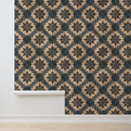 Padrão Floral Azul e Dourado do Ornamentado Elegan