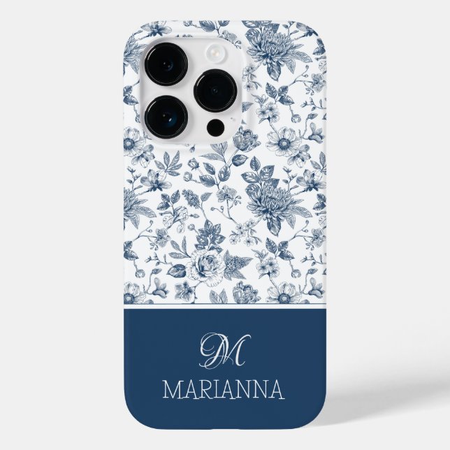 Padrão Floral Azul e Nome Personalizado (Verso)