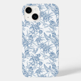 Padrão Floral Azul Elegante Toile de Jouy Francês