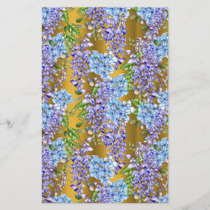 Padrão Floral Azul em Dourado