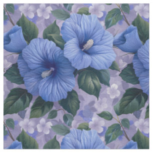 Padrão Floral Azul em Tecido Lavanda