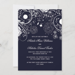 Padrão Floral Azul Marinho - Anúncio de Casamento