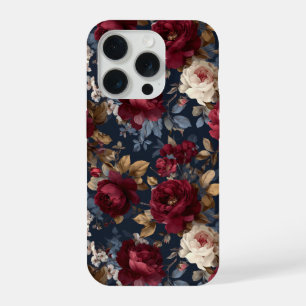 Padrão Floral Azul Marinho Rosa Burgundy Elegante