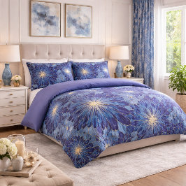 Padrão Floral Azul Moderno Dourado