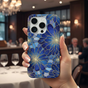 Padrão Floral Azul Ouro Moderno