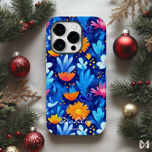 Padrão Floral Azul Ousado com Citação do Nome