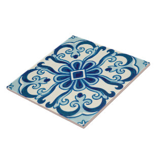 Padrão Floral Azulejos Azul 