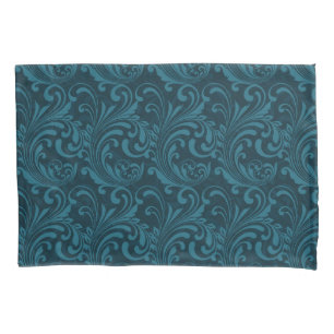 Padrão Floral Barroco Azul Turquesa Elegante