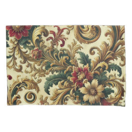 Padrão Floral Barroco com Dourado, Vermelho, Verde