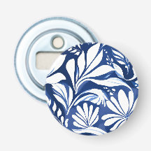 Padrão Floral Botânico Azul em Aquarela Branco