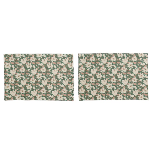 Padrão Floral Botânico de Beige Lily Verde (Frente - conjunto)