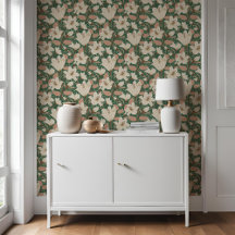 Padrão Floral Botânico de Beige Lily Verde