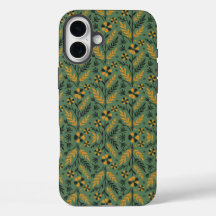 Padrão floral botânico estilizado em laranja e pre