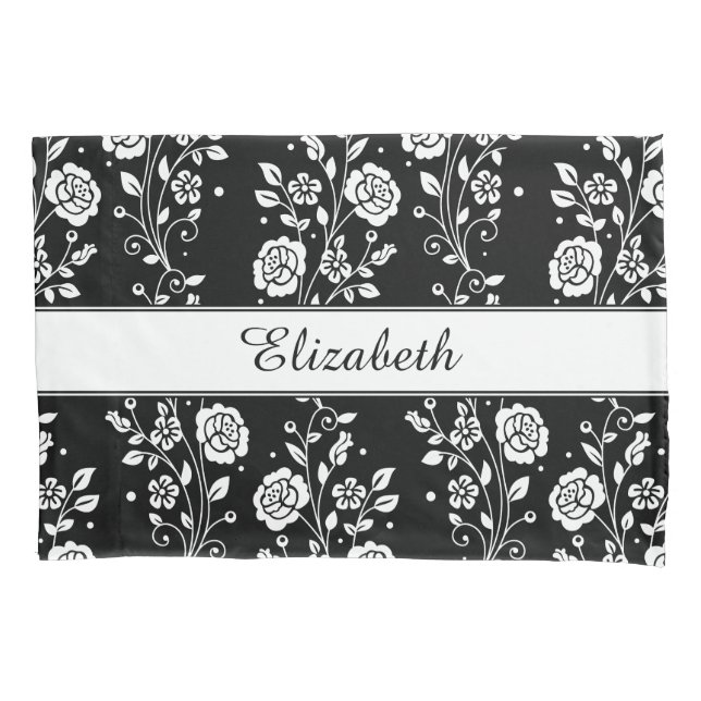 Padrão Floral Botânico Preto e Branco Flores (Frente)