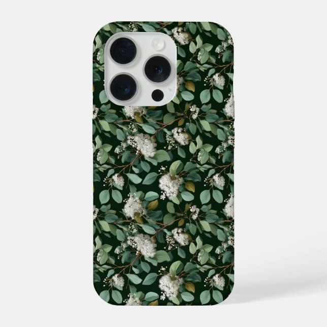 Padrão Floral Branco de Eucalipto Verde Botânico (Verso)