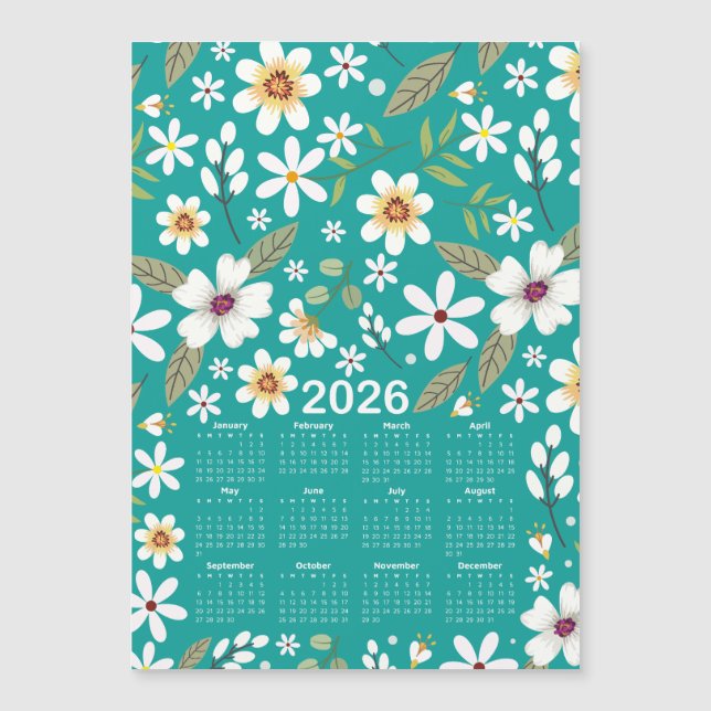 Padrão Floral Branco do Calendário 2026 (Frente)