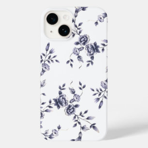 Padrão Floral Branco e Azul da Chinoiserie Vintage