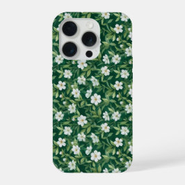 Padrão Floral Branco Folha Verde Aquarela