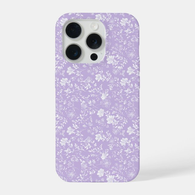 Padrão Floral Branco Lavanda Roxa Suave (Verso)