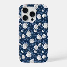 Padrão Floral Branco Rosa Azul Marinho Elegante