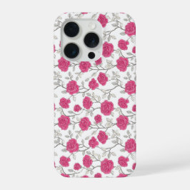 Padrão Floral Branco Rosa Rosa Desenhada à Mão