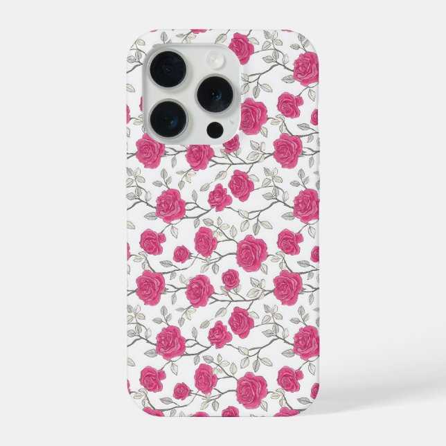 Padrão Floral Branco Rosa Rosa Desenhada à Mão (Verso)