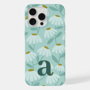 Padrão Floral Carta Monograma Médio Azul Turquesa