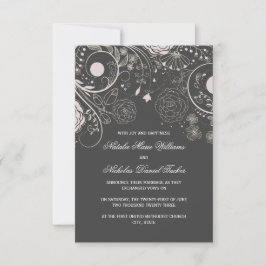 Padrão Floral Cinza - Anúncio de Casamento 3x5