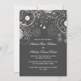 Padrão Floral Cinza/Branco - Anúncio de Casamento