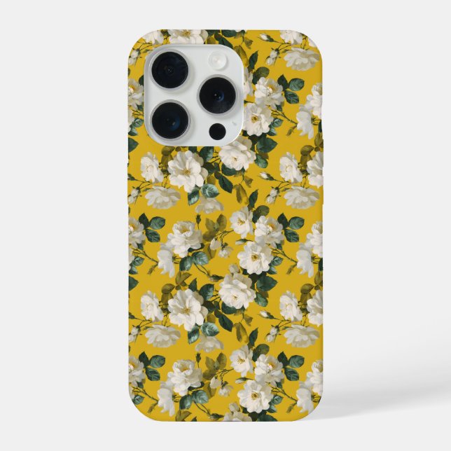 Padrão Floral Clássico Amarelo Rosa Branco (Verso)