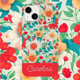 Padrão floral colorido brilhante vintage boho verm
