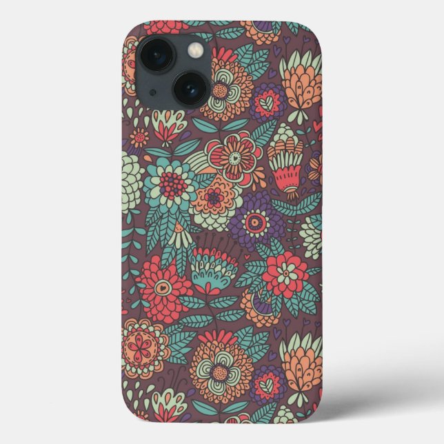 Padrão floral colorido no estilo de desenho animad (Verso)