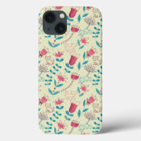 Padrão floral com gatos de desenho animado