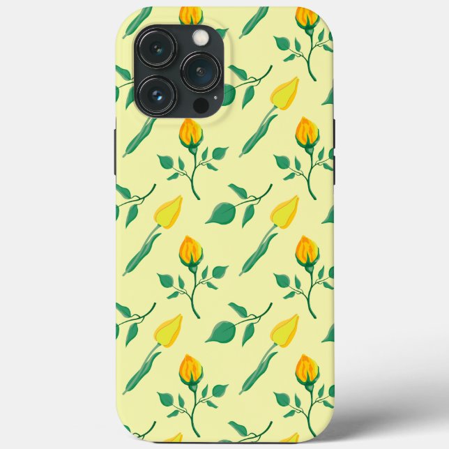 Padrão floral com rosa amarela e flores tulipas (Verso)