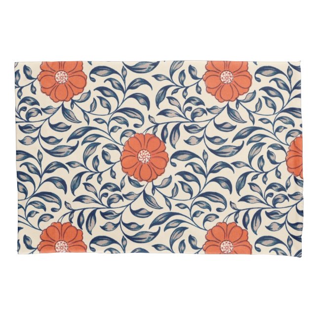 Padrão floral contínuo com flor laranja vibrante (Frente-Esquerda)