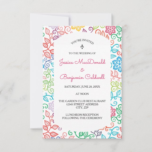 Padrão Floral - Convite de Casamento 3x5 (Frente)