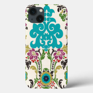 Padrão Floral Damask Plum Turquoise