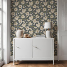 Padrão Floral de Beige Lily Cinza Azul Botânica