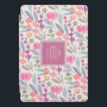 Padrão Floral de Cor de Água Pastel com Monograma<br><div class="desc">Um belo padrão de aquarela floral pastel em pinks,  framboesas,  blues,  verdes e lilases que se coordenam com a estrutura quadrada em torno do seu monograma. Personalize editando o monograma de amostra no modelo de texto fácil de usar.</div>