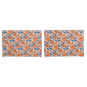 Padrão Floral de Lily Azul Laranja Botânica