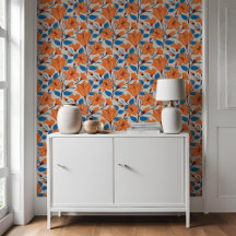 Padrão Floral de Lily Azul Laranja Botânica